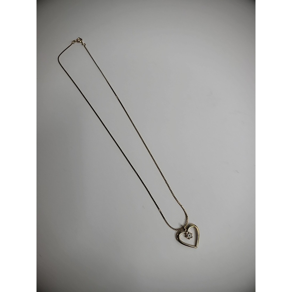 Vintage Gold Tone Heart Crystal Middle Gold Tone Chain Necklace Jewelry Costume - Picture 6 of 11